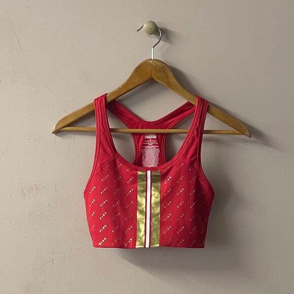 PINK Victoria’s Secret Red/Gold/White Sports Bra Size M EUC - Picture 1 of 7